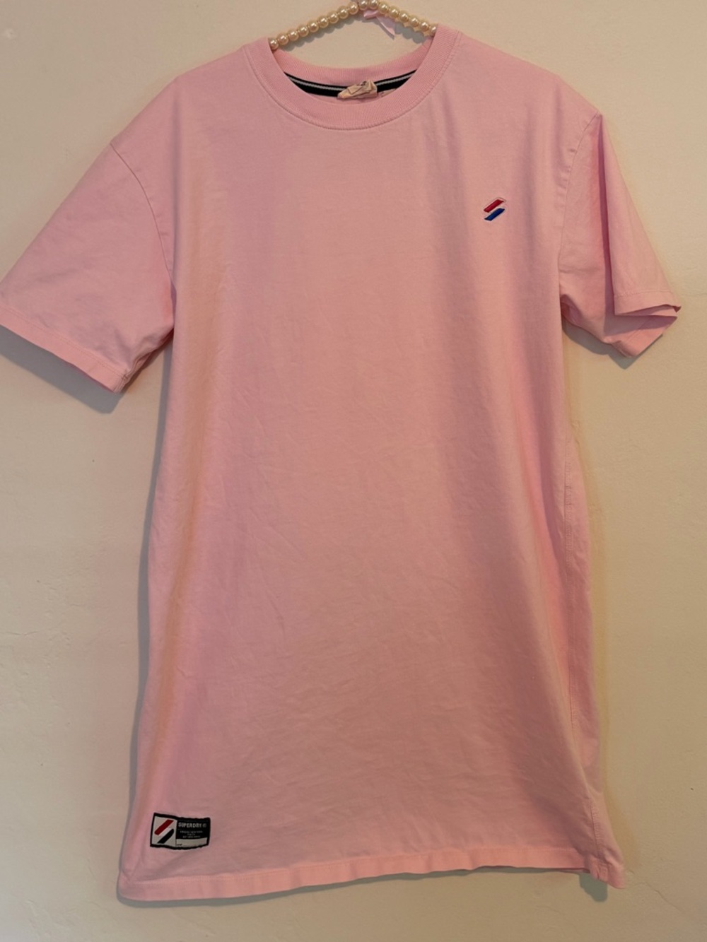 Superdry Pink Short Sleeve Crew Tee Shirt Dress Oversize Japan streetwear